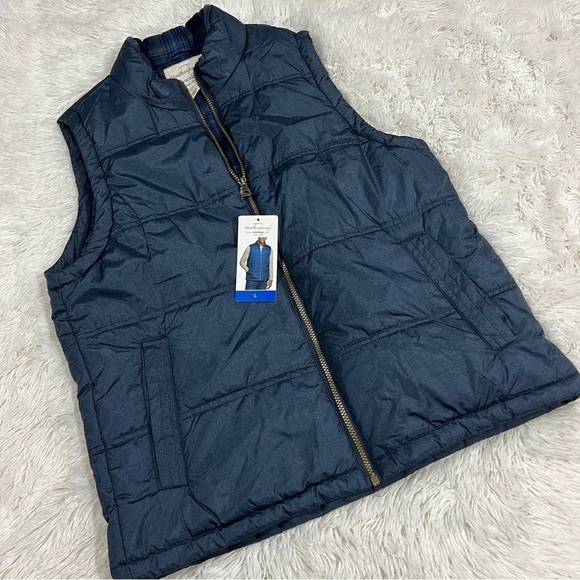 Weatherproof Vintage Men's Flannel Lined Puffer Vest Blue NWT large - Picture 2 of 11
